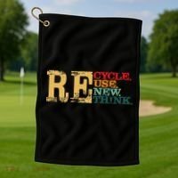 Happy Earth Day Recycle Reuse Renew Rethink Earth Day Retro Golf Towel thumb 1
