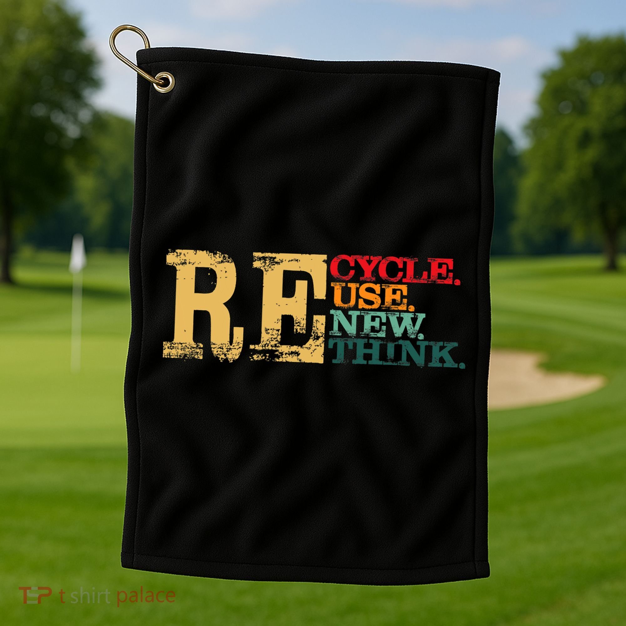 Happy Earth Day Recycle Reuse Renew Rethink Earth Day Retro Golf Towel
