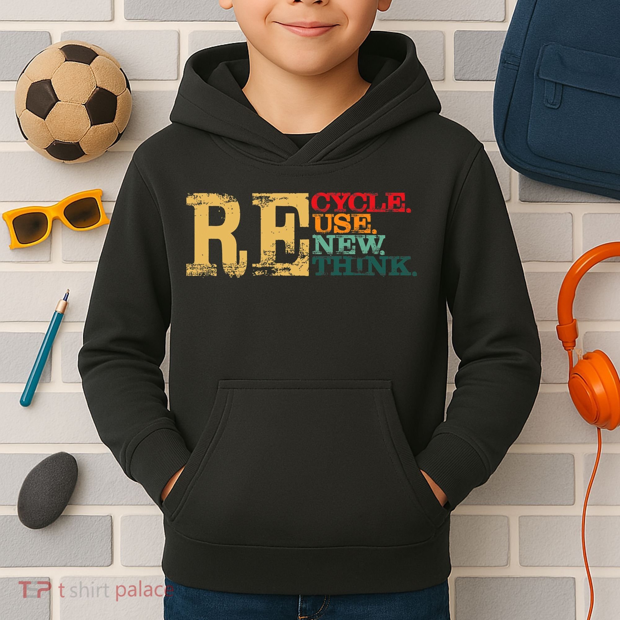 Happy Earth Day Recycle Reuse Renew Rethink Earth Day Retro Kids Hoodie