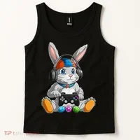 Happy Easter Day Bunny Egg Funny Gamer Tank Top thumb 2