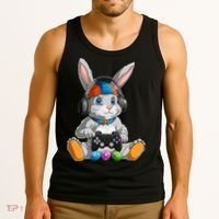Happy Easter Day Bunny Egg Funny Gamer Tank Top thumb 3