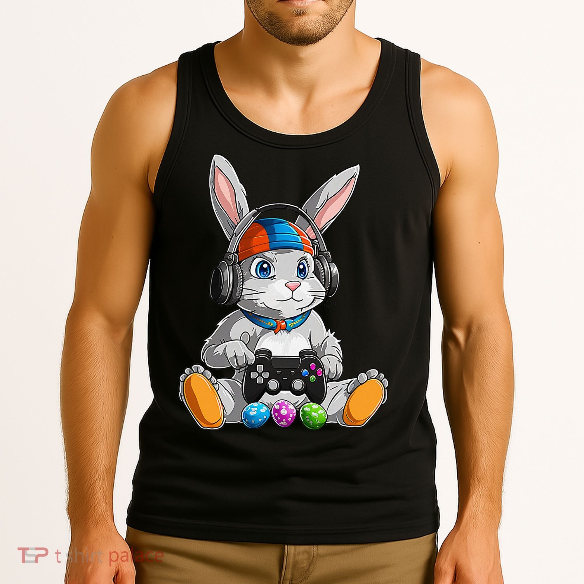 Happy Easter Day Bunny Egg Funny Gamer Tank Top