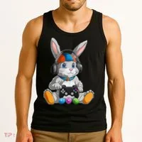 Happy Easter Day Bunny Egg Funny Gamer Tank Top thumb 3