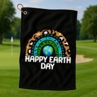 Happy Earth Day Wildlife Sealife Rainbow Golf Towel thumb 1