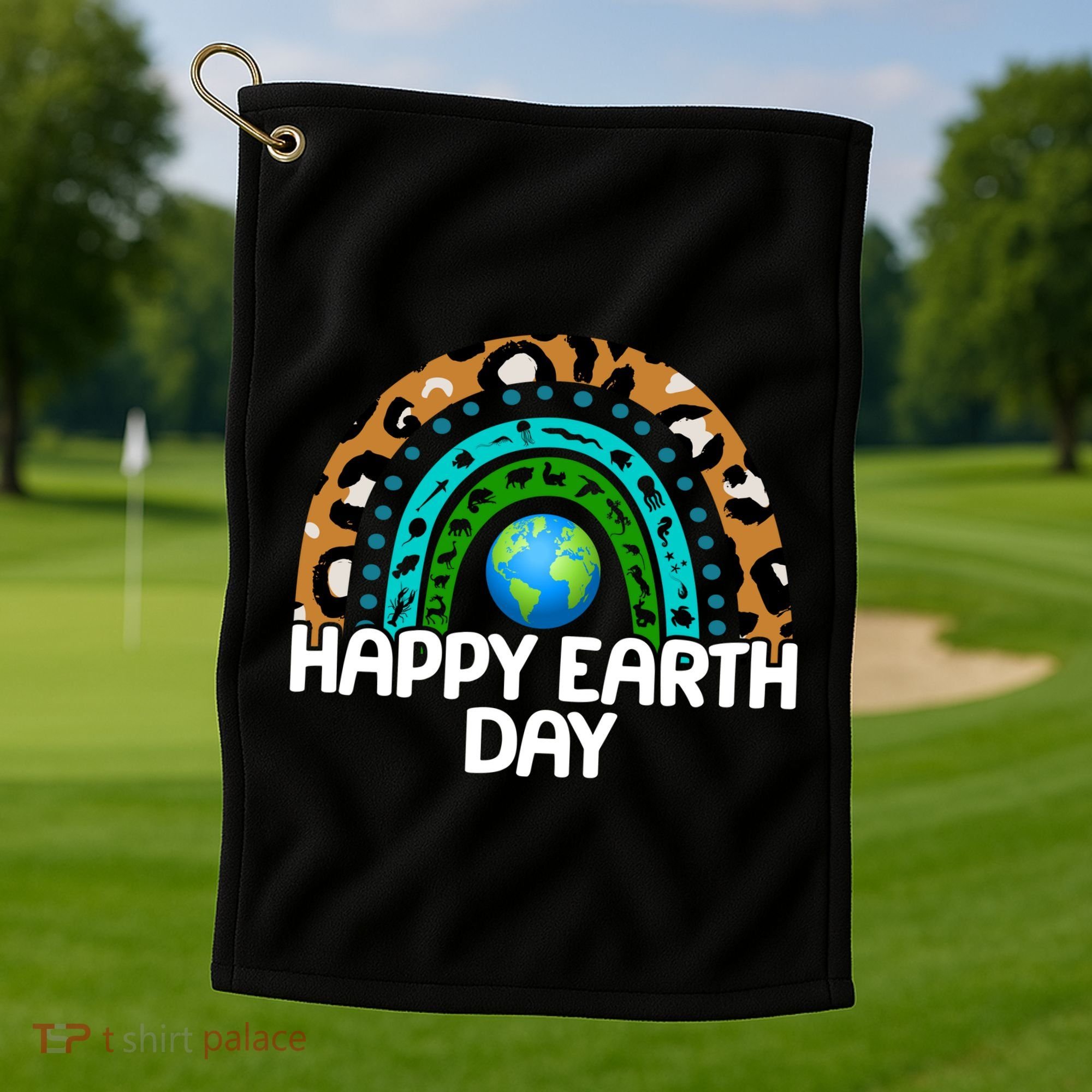 Happy Earth Day Wildlife Sealife Rainbow Golf Towel