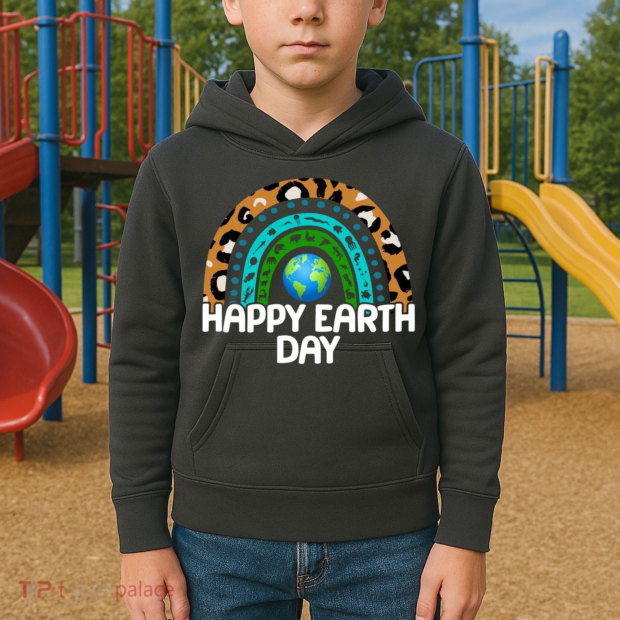 Happy Earth Day Wildlife Sealife Rainbow Kids Hoodie