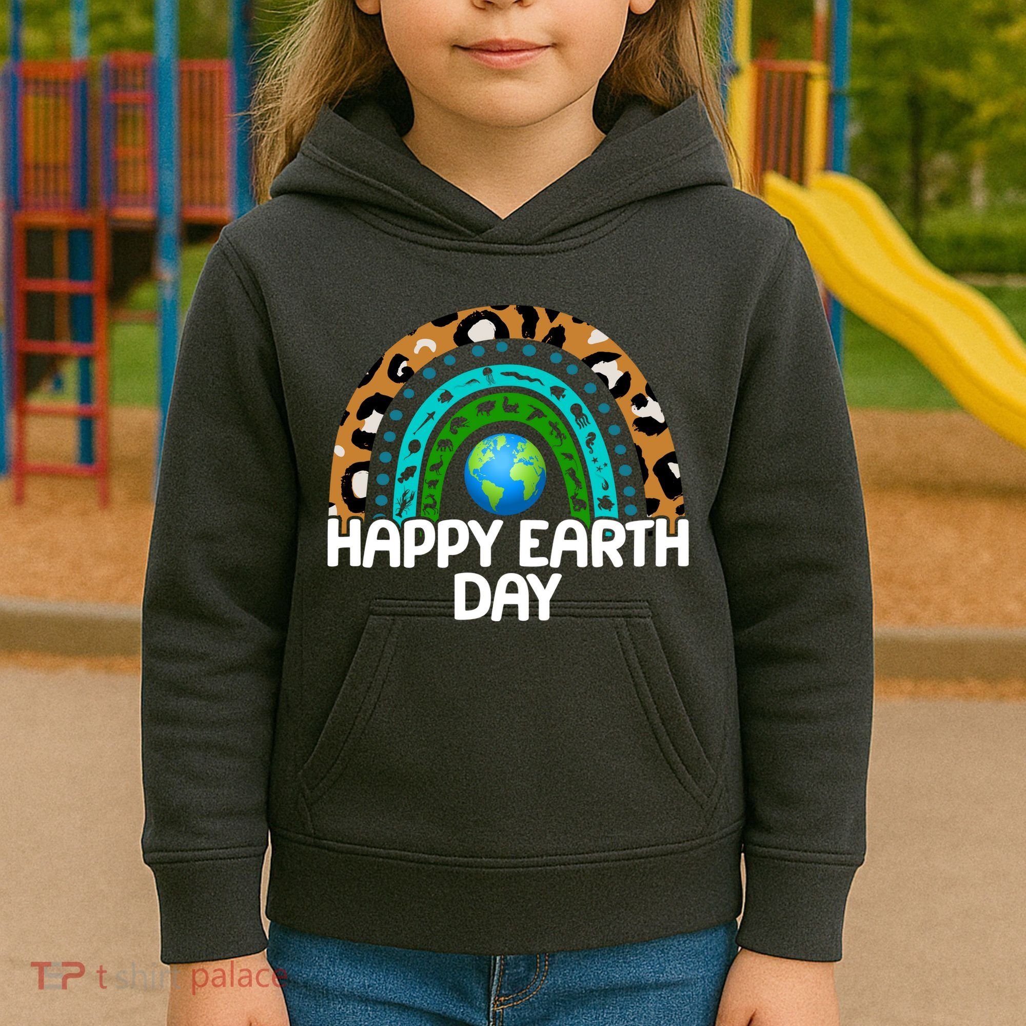 Happy Earth Day Wildlife Sealife Rainbow Kids Hoodie