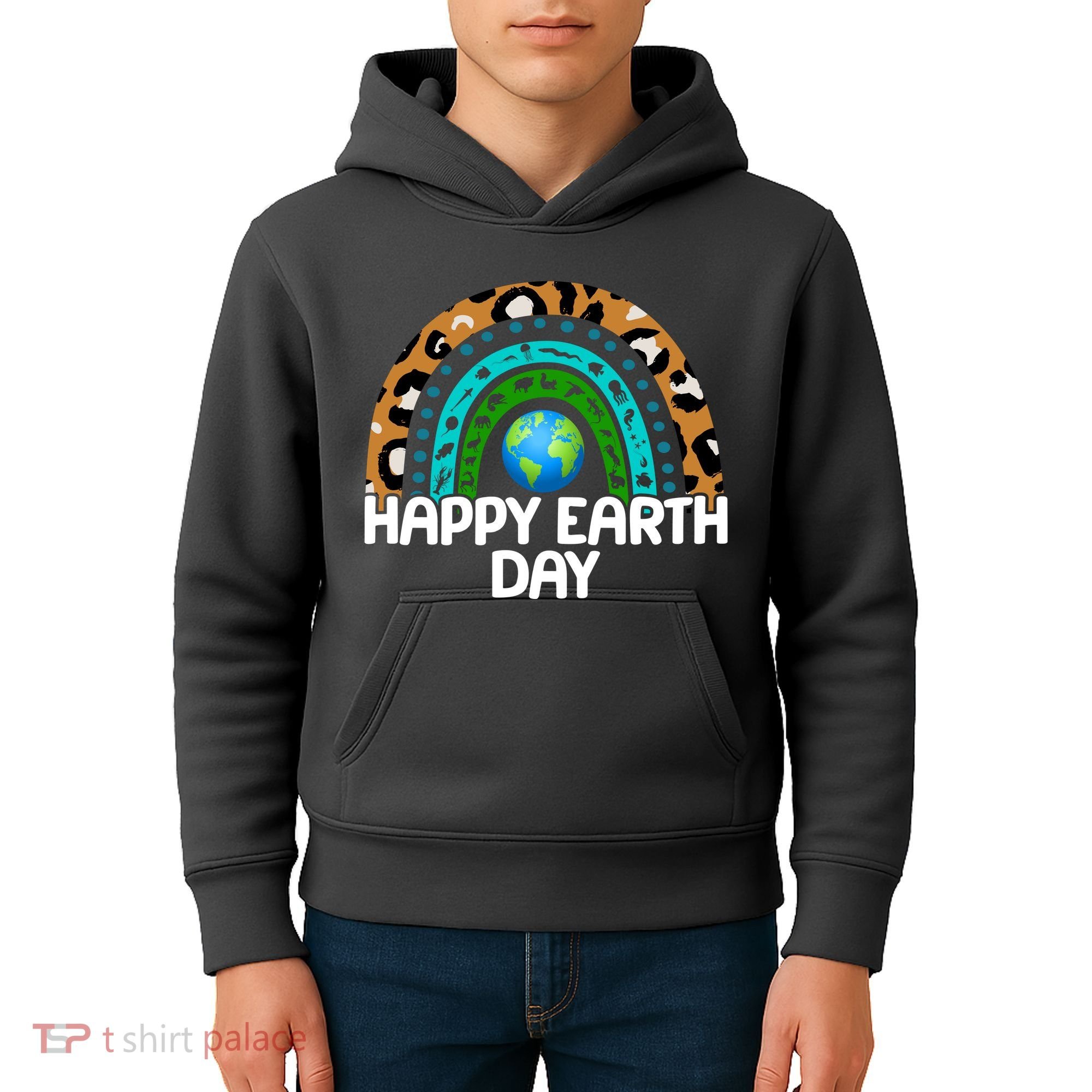 Happy Earth Day Wildlife Sealife Rainbow Kids Hoodie