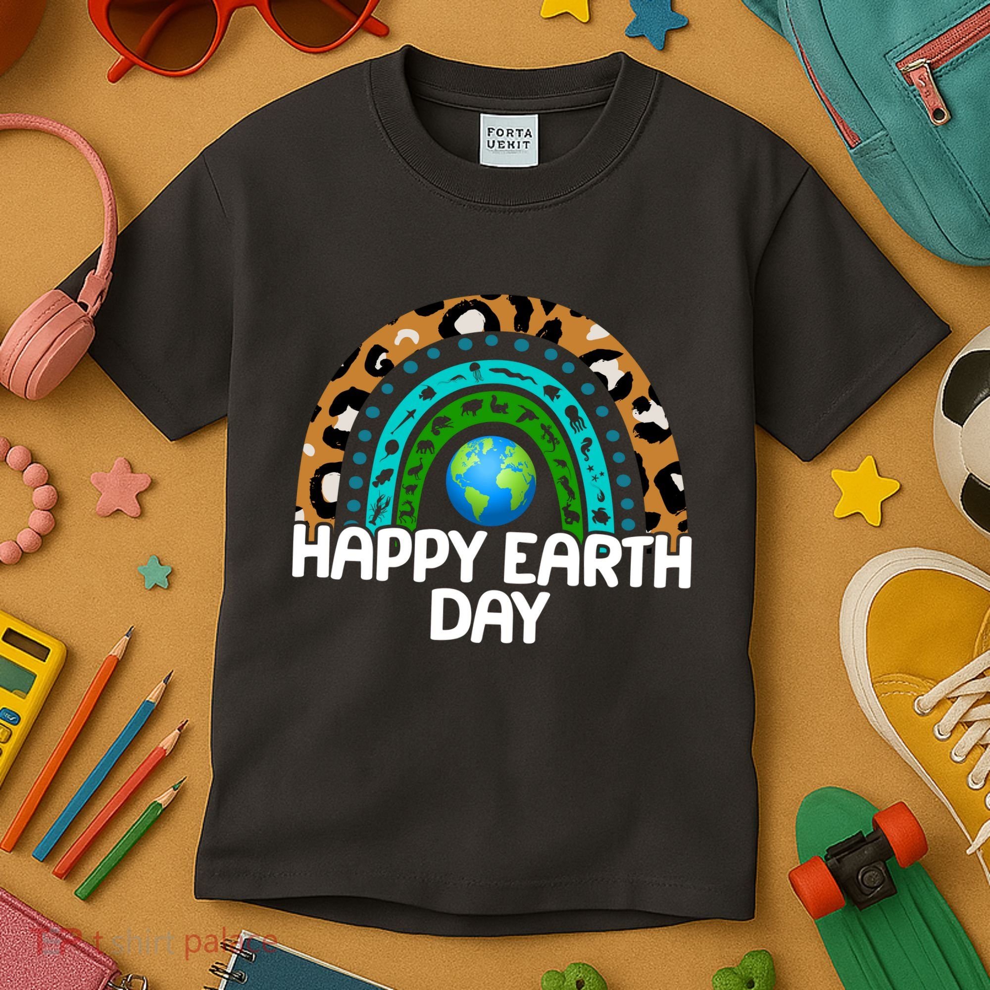 Happy Earth Day Wildlife Sealife Rainbow Kids T-Shirt