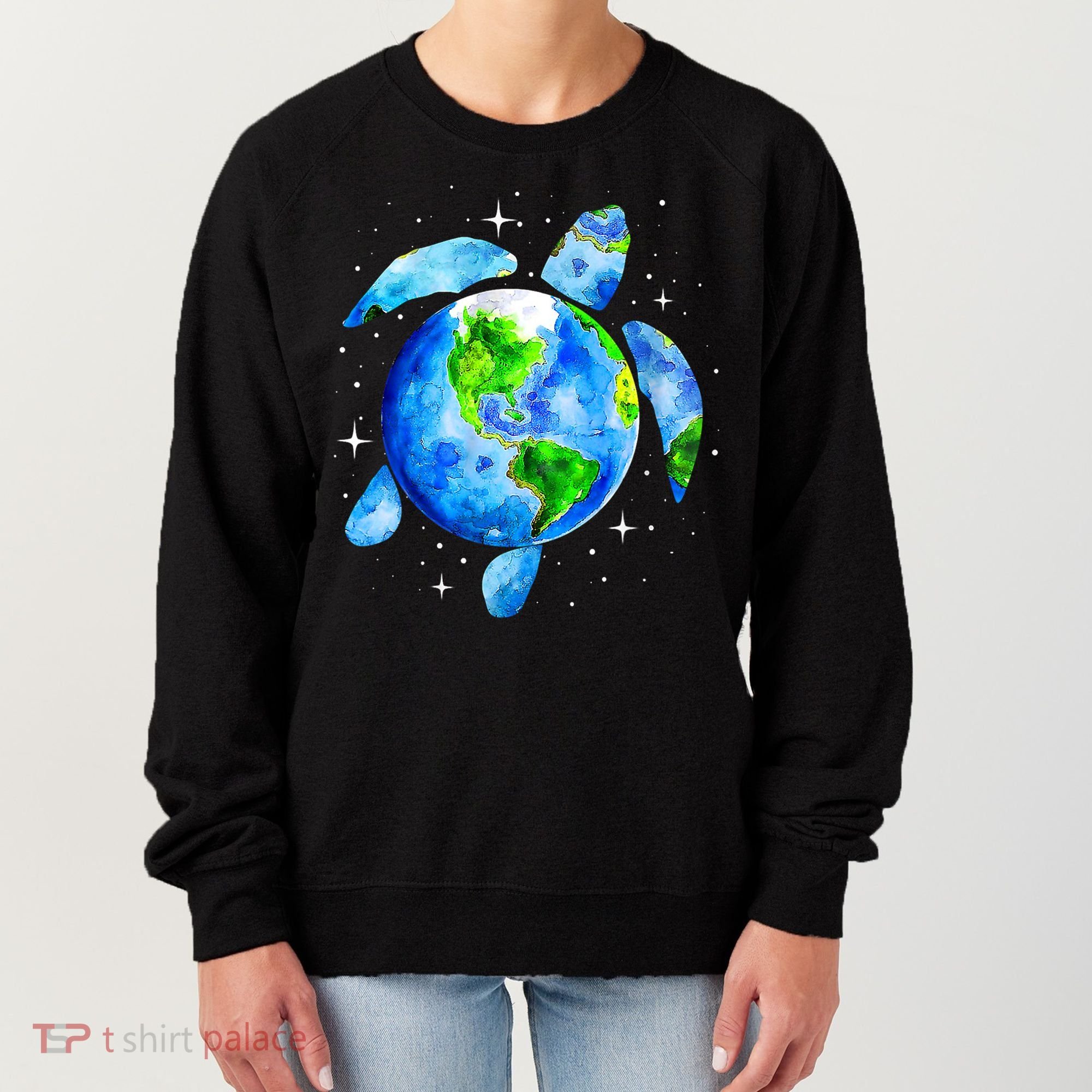 Happy Earth Day Restore Save The Planet Earth Sea Turtle Art Gift Women's Sweatshirt