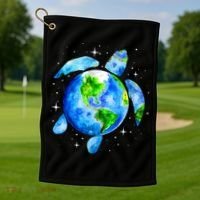Happy Earth Day Restore Save The Planet Earth Sea Turtle Art Gift Golf Towel thumb 1