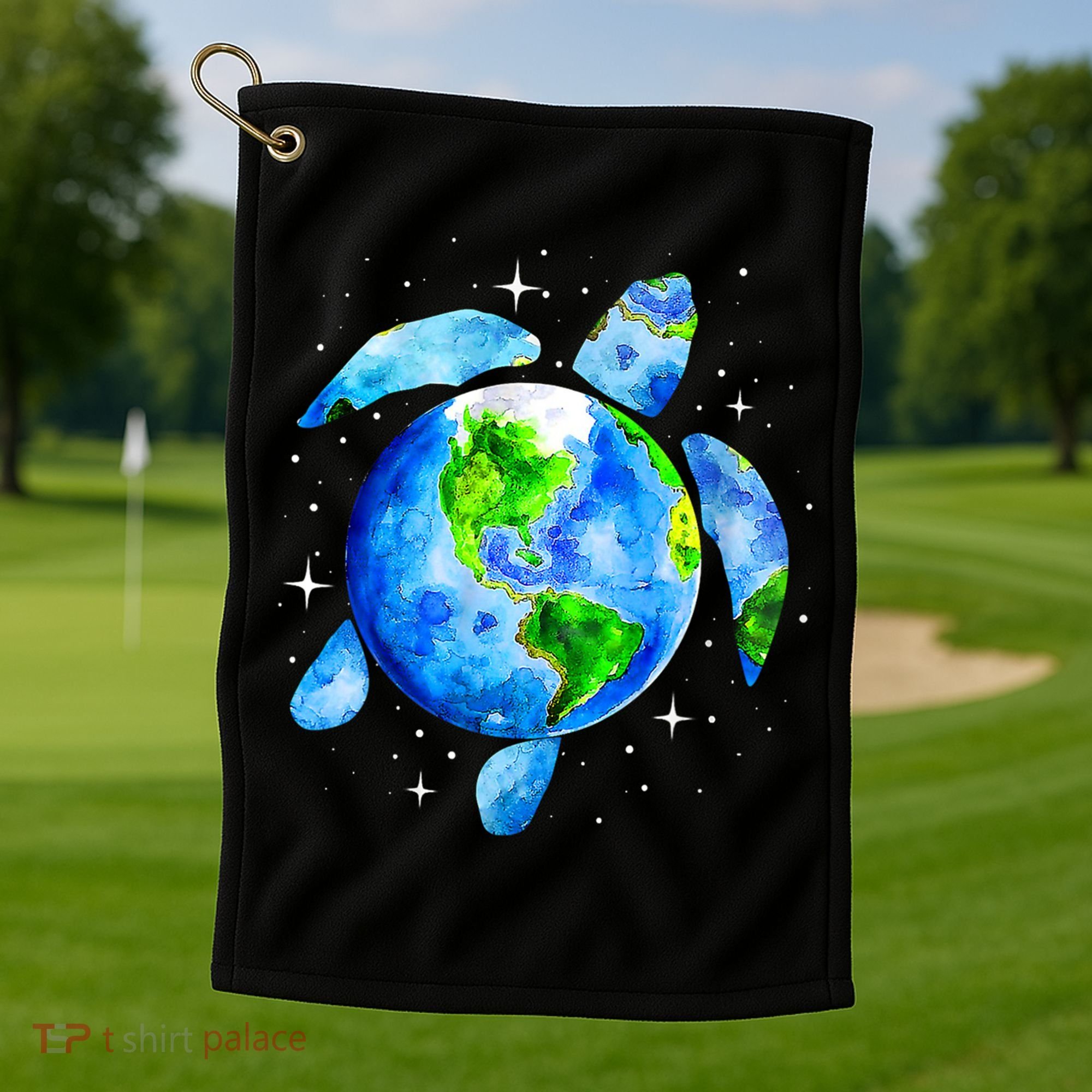Happy Earth Day Restore Save The Planet Earth Sea Turtle Art Gift Golf Towel