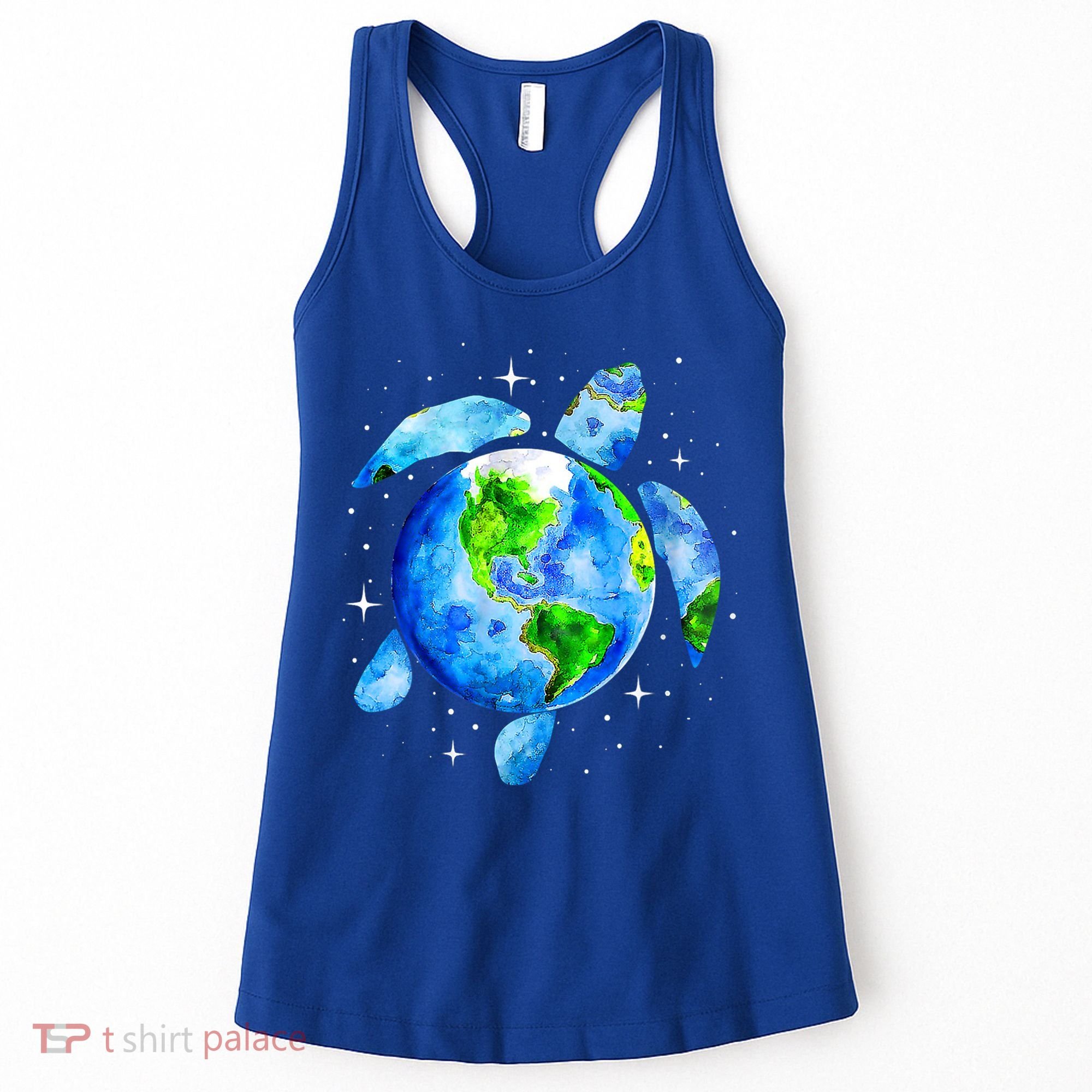 Happy Earth Day Restore Save The Planet Earth Sea Turtle Art Gift Women's Tank Top