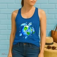 Happy Earth Day Restore Save The Planet Earth Sea Turtle Art Gift Women's Tank Top thumb 2