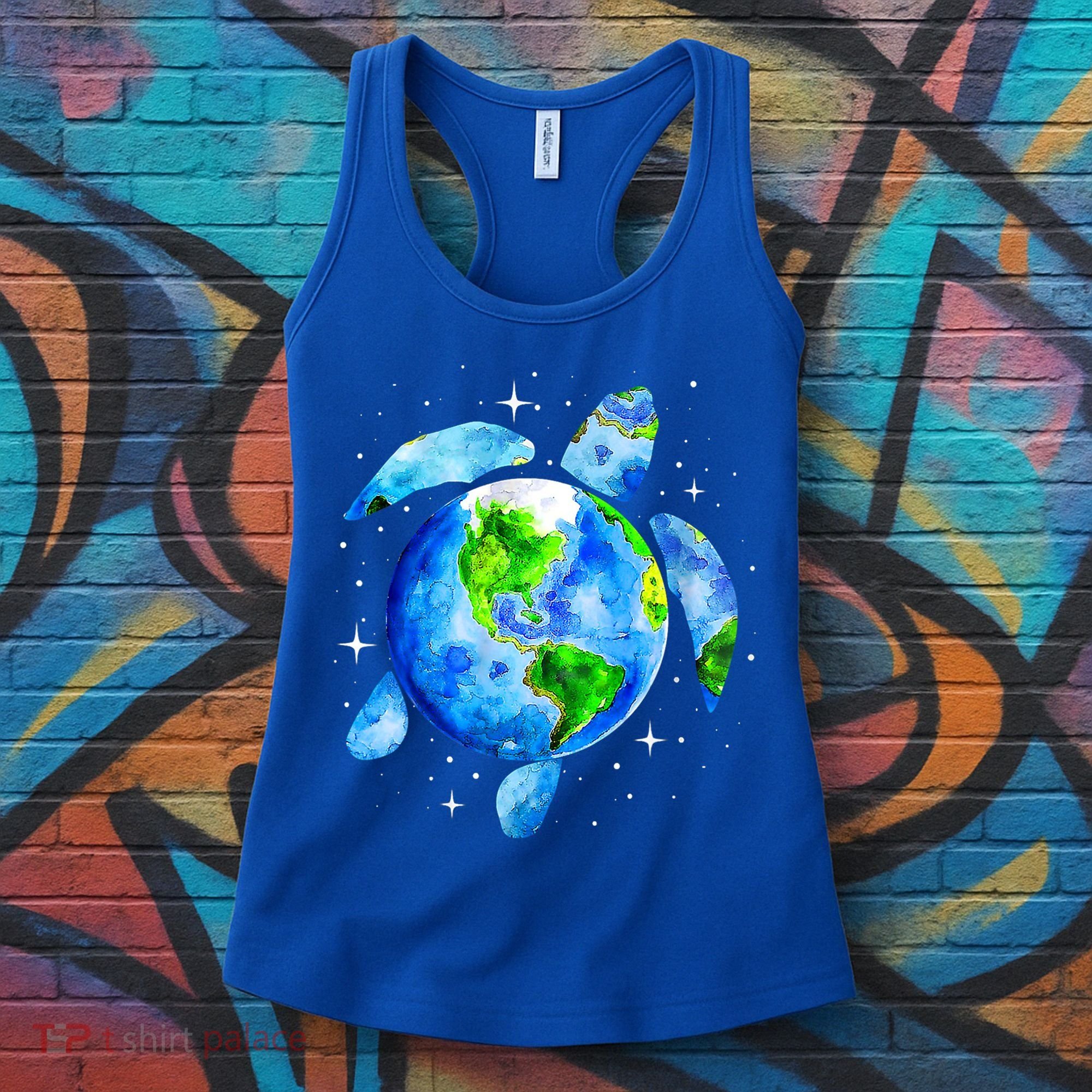 Happy Earth Day Restore Save The Planet Earth Sea Turtle Art Gift Women's Tank Top