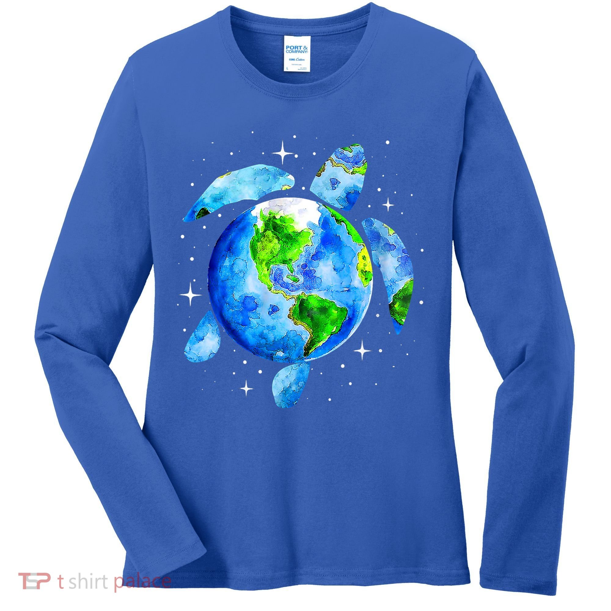 Happy Earth Day Restore Save The Planet Earth Sea Turtle Art Gift Women's Long Sleeve Shirt