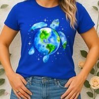 Happy Earth Day Restore Save The Planet Earth Sea Turtle Art Gift Women's T-Shirt thumb 2