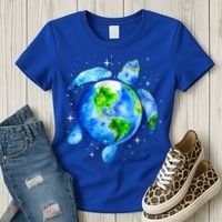 Happy Earth Day Restore Save The Planet Earth Sea Turtle Art Gift Women's T-Shirt thumb 3