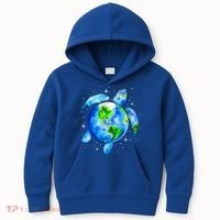 Happy Earth Day Restore Save The Planet Earth Sea Turtle Art Gift Kids Hoodie thumb 0