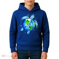Happy Earth Day Restore Save The Planet Earth Sea Turtle Art Gift Kids Hoodie thumb 4