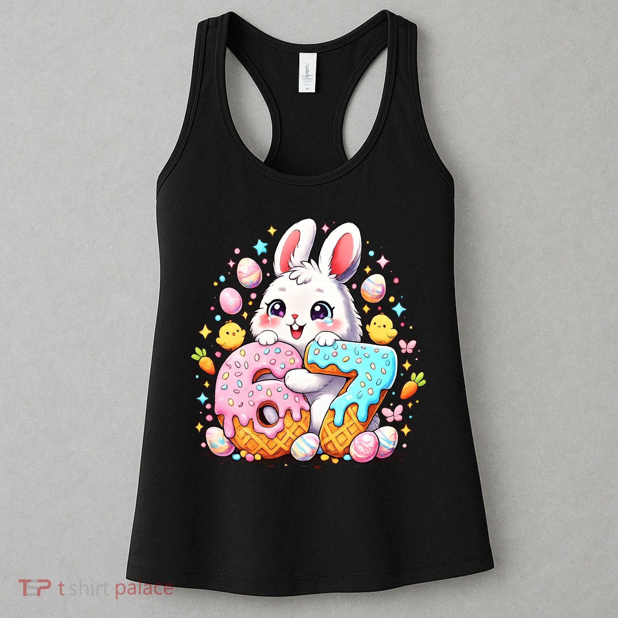 Happy Easter Day 67 Bunny Six Seven 6-7 Eggs Women's Tank Top