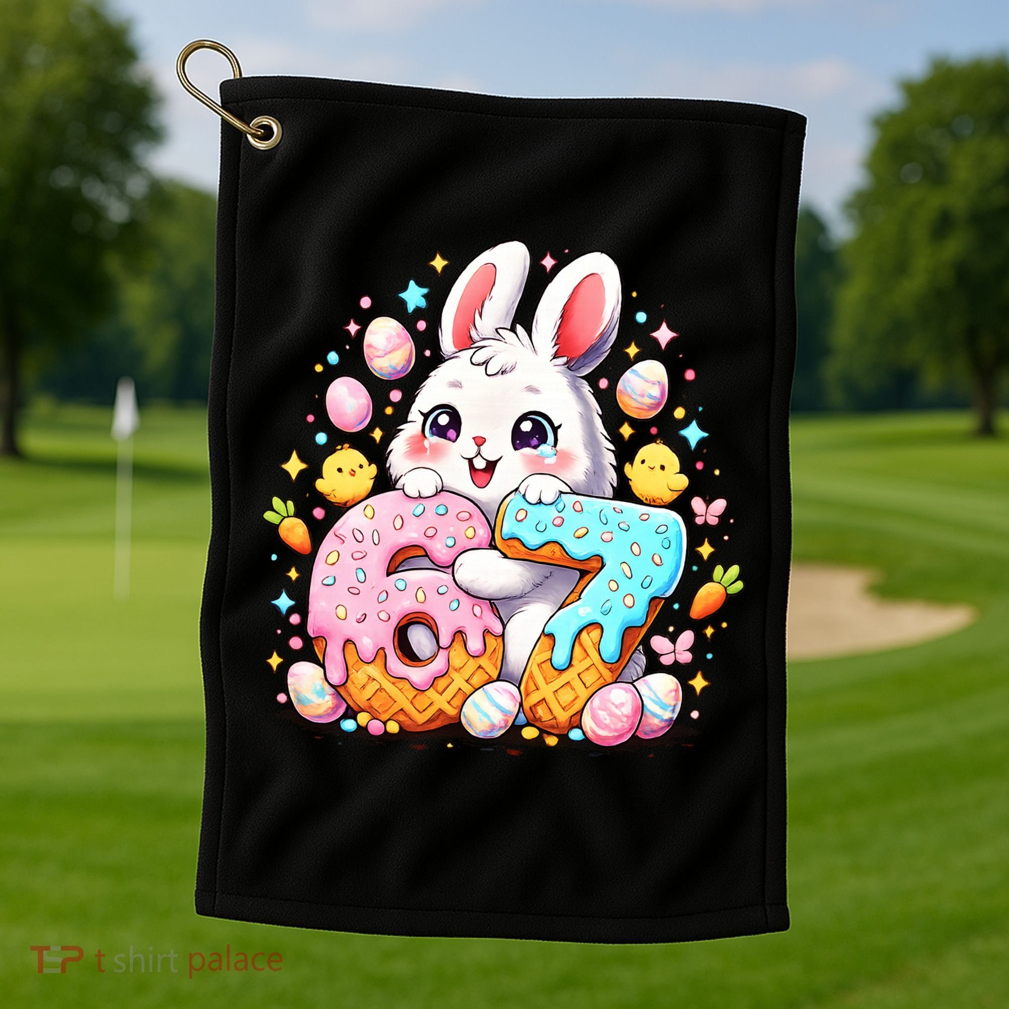 Happy Easter Day 67 Bunny Six Seven 6-7 Eggs Golf Towel