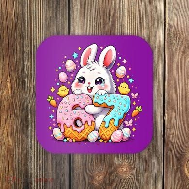 Happy Easter Day 67 Bunny Six Seven 6-7 Eggs Coaster