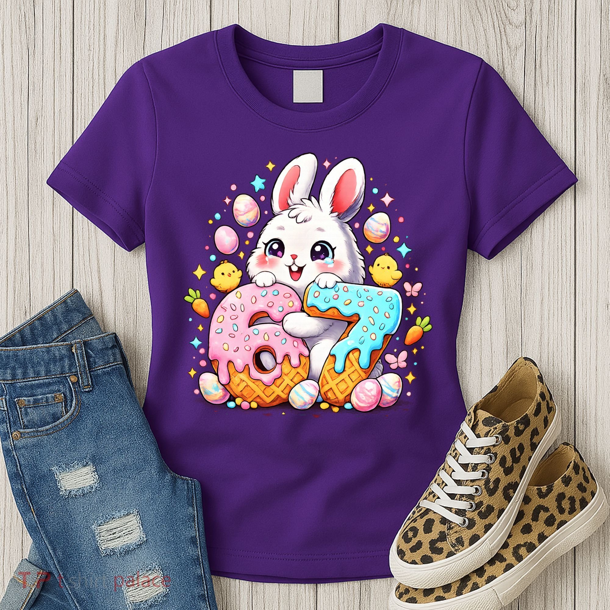 Happy Easter Day 67 Bunny Six Seven 6-7 Eggs Women's T-Shirt