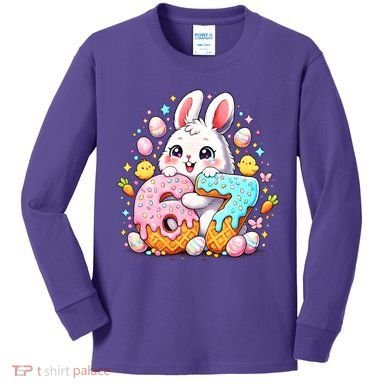 Happy Easter Day 67 Bunny Six Seven 6-7 Eggs Kids Long Sleeve Shirt