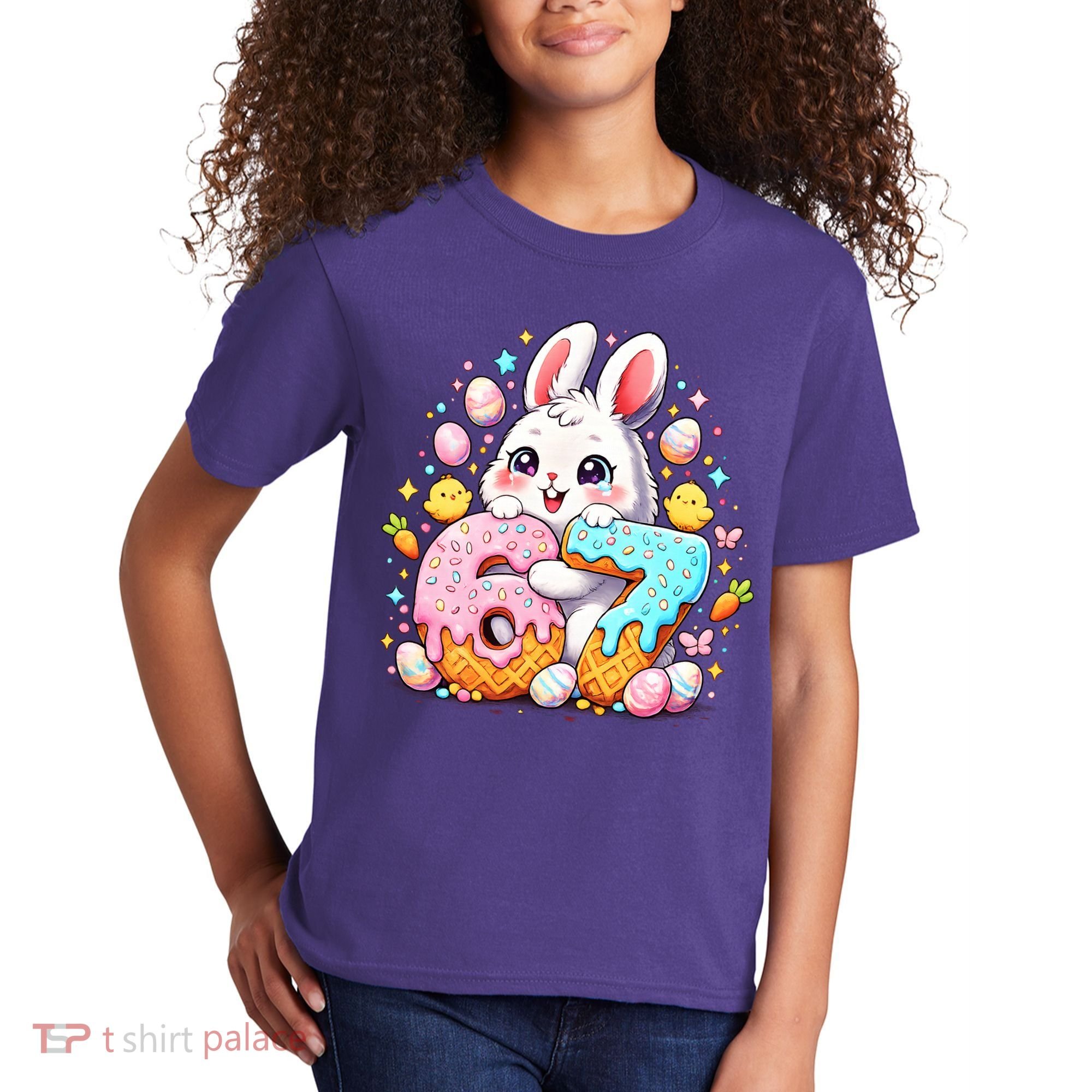 Happy Easter Day 67 Bunny Six Seven 6-7 Eggs Kids T-Shirt