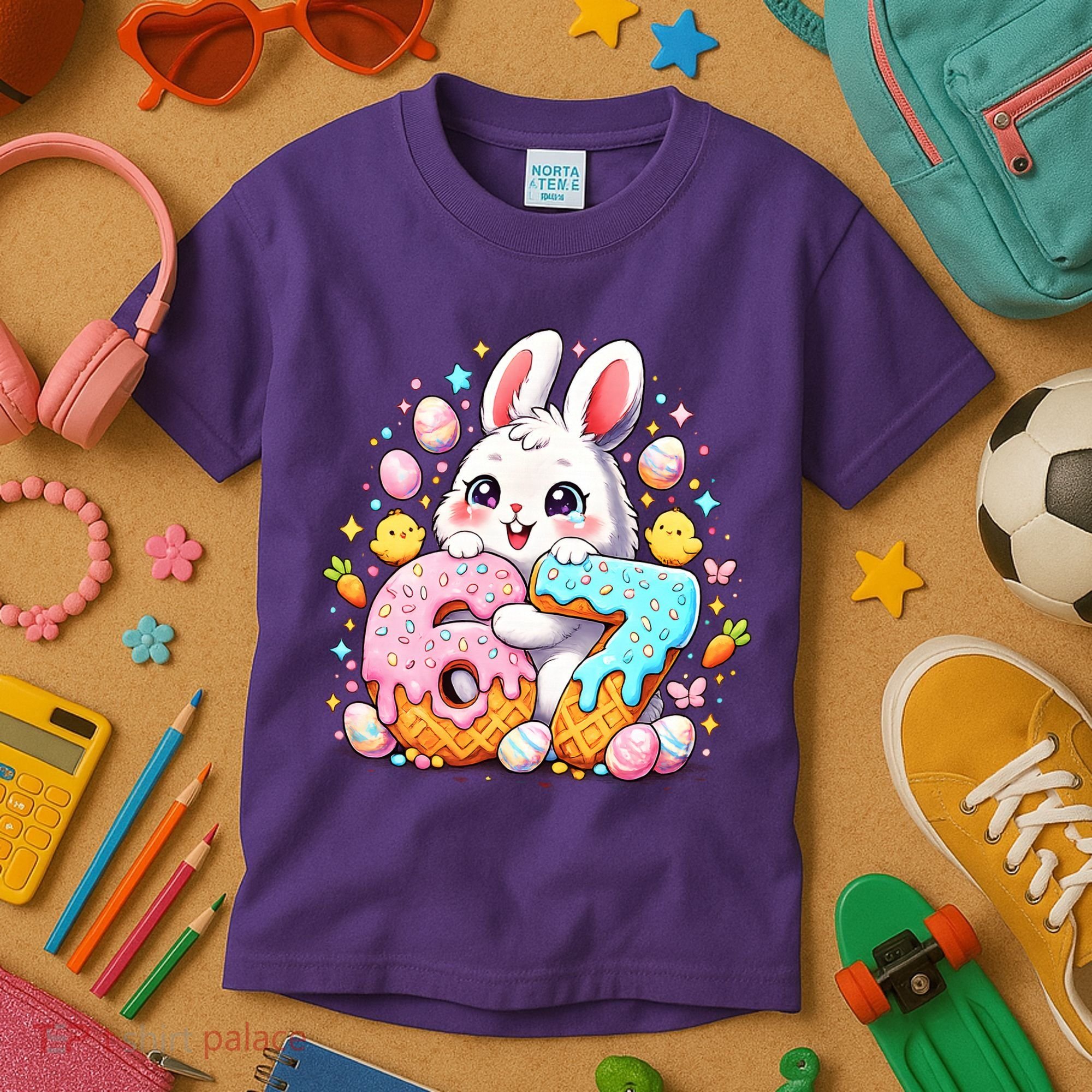 Happy Easter Day 67 Bunny Six Seven 6-7 Eggs Kids T-Shirt