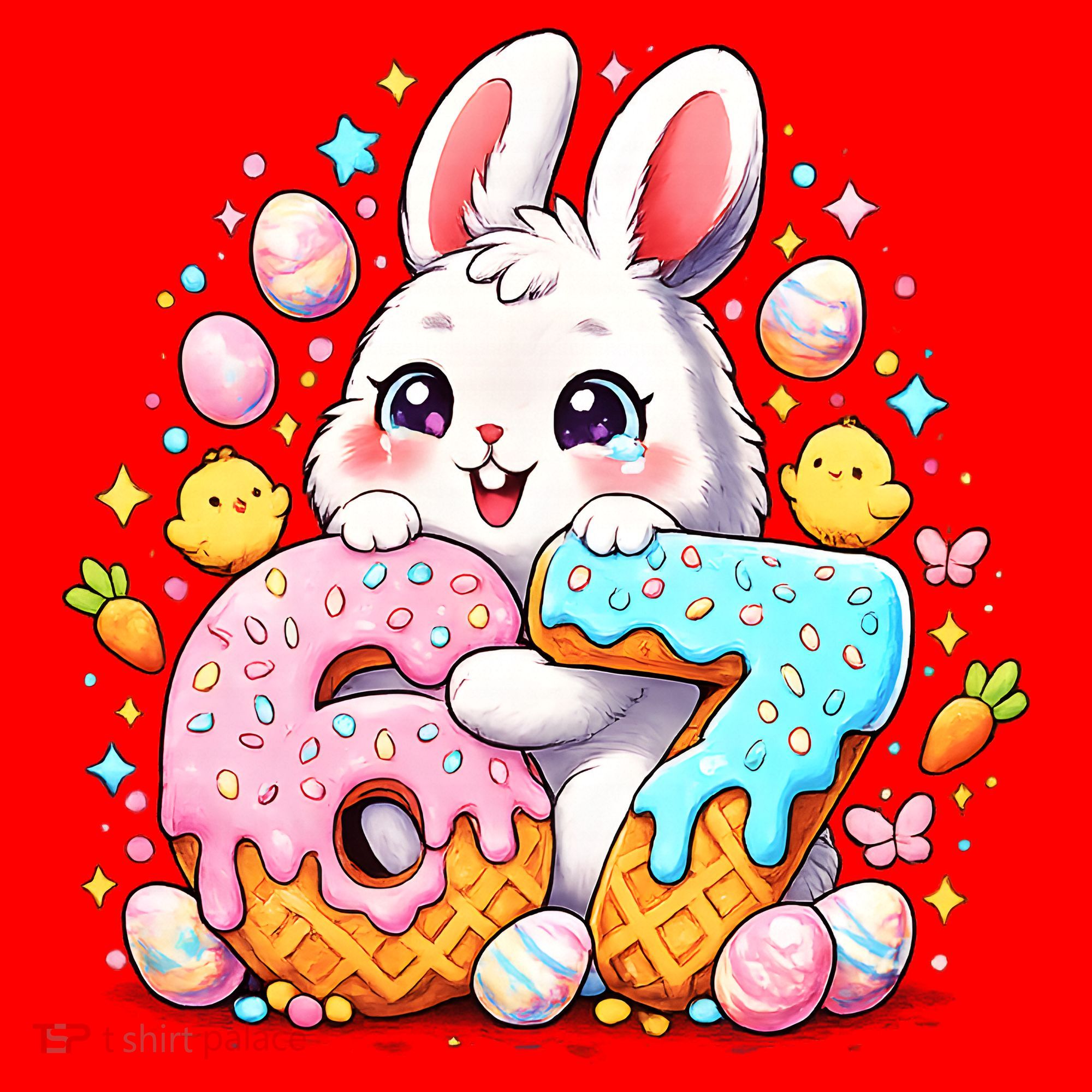 Happy Easter Day 67 Bunny Six Seven 6-7 Eggs Santa Hat