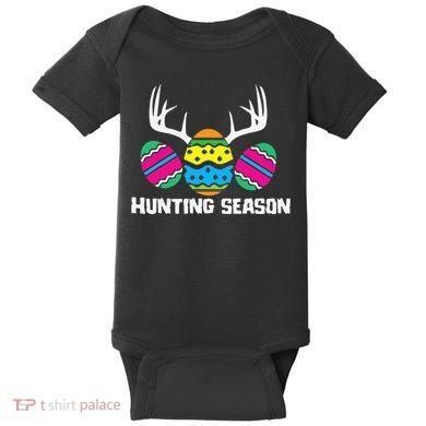 Hunting Eggs Easter Season Deer Antlers Hunter Fun Egg Hunt Baby Bodysuit