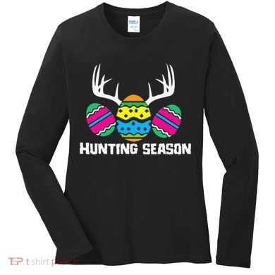 Hunting Eggs Easter Season Deer Antlers Hunter Fun Egg Hunt Women's Long Sleeve Shirt
