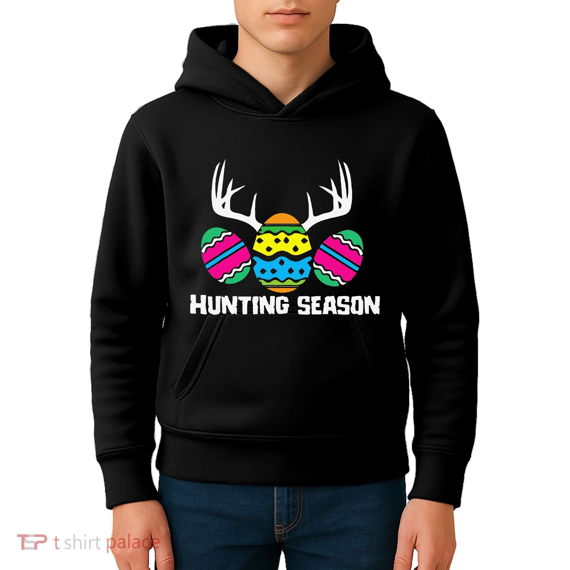 Hunting Eggs Easter Season Deer Antlers Hunter Fun Egg Hunt Kids Hoodie