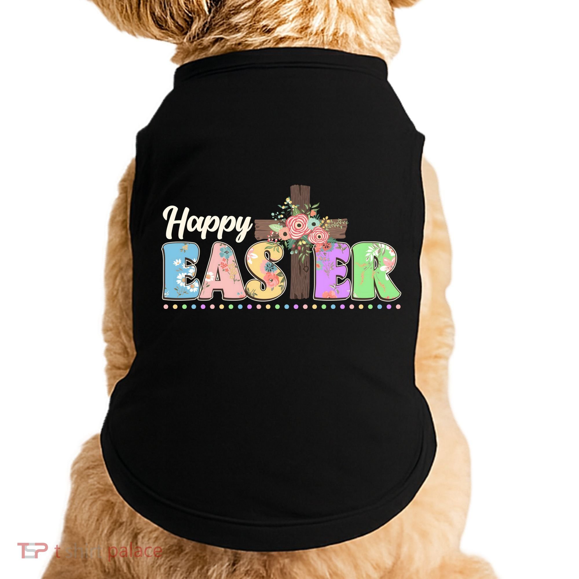 Happy Easter Flower Floral Cross Doggie Tank