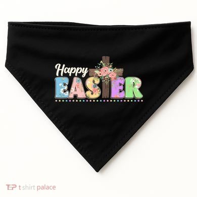 Happy Easter Flower Floral Cross USA-Made Doggie Bandana