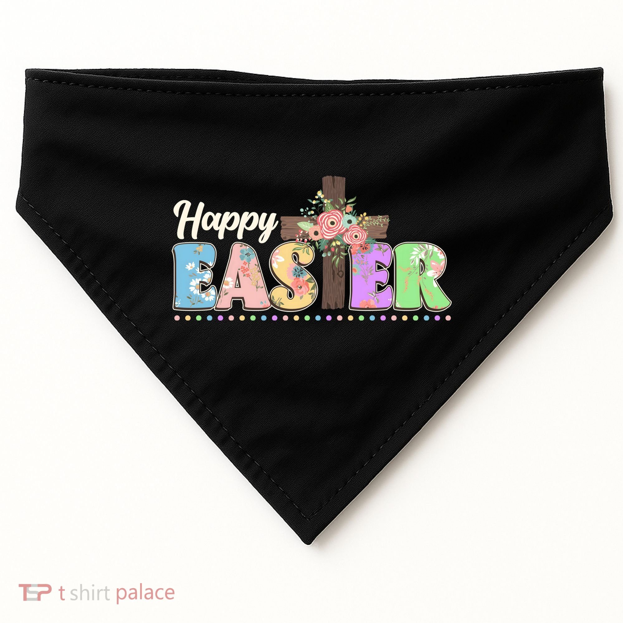 Happy Easter Flower Floral Cross USA-Made Doggie Bandana