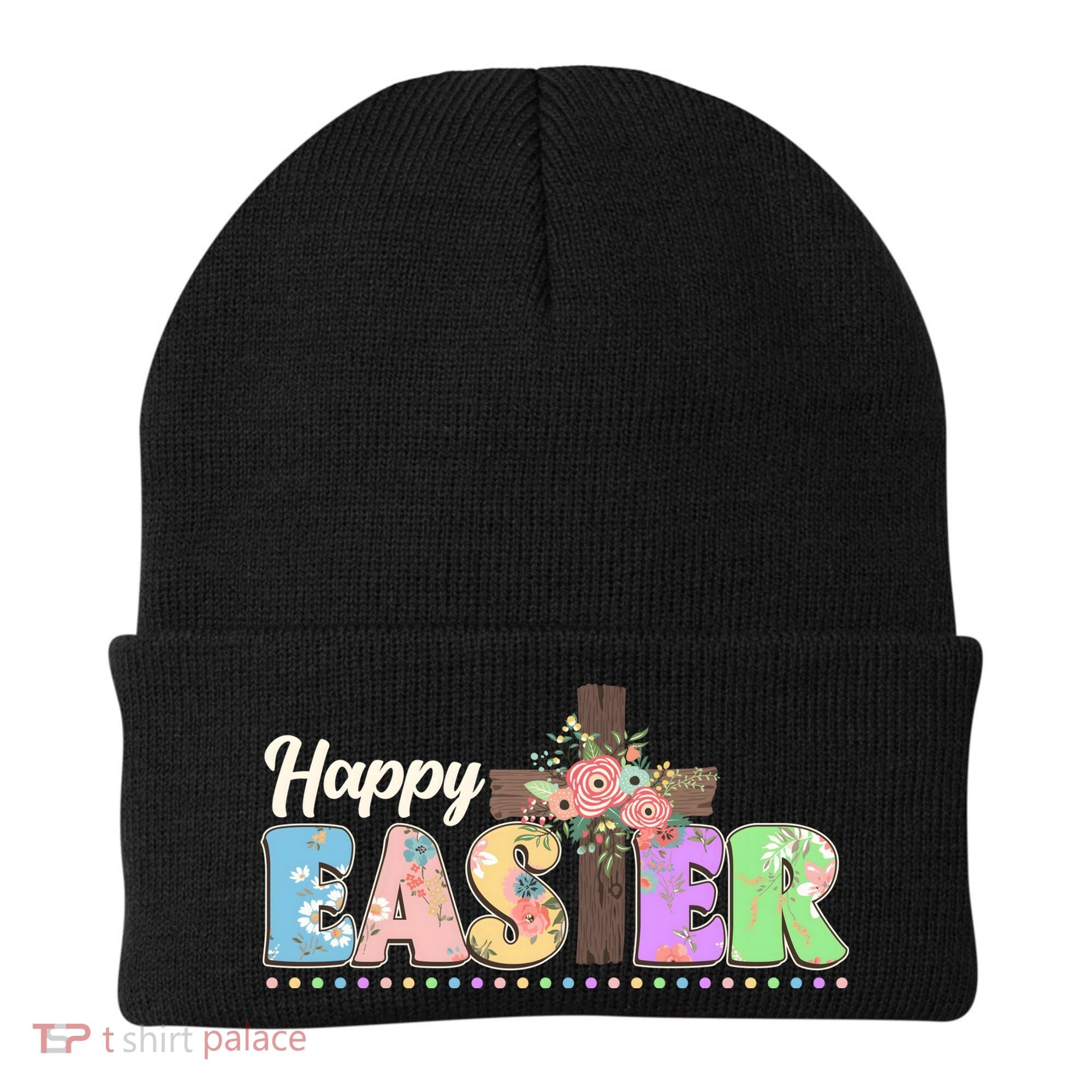 Happy Easter Flower Floral Cross Beanie