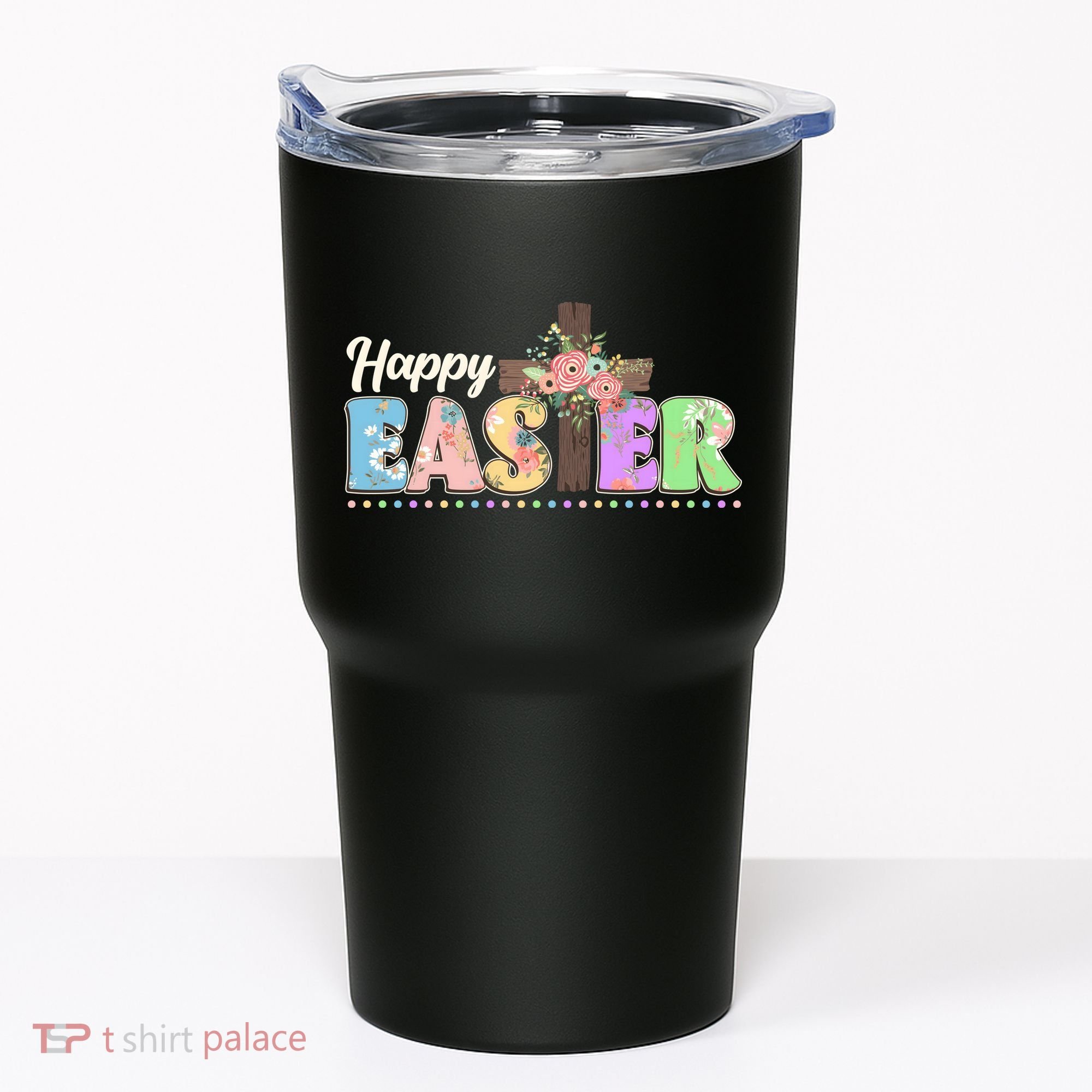 Happy Easter Flower Floral Cross Tumbler