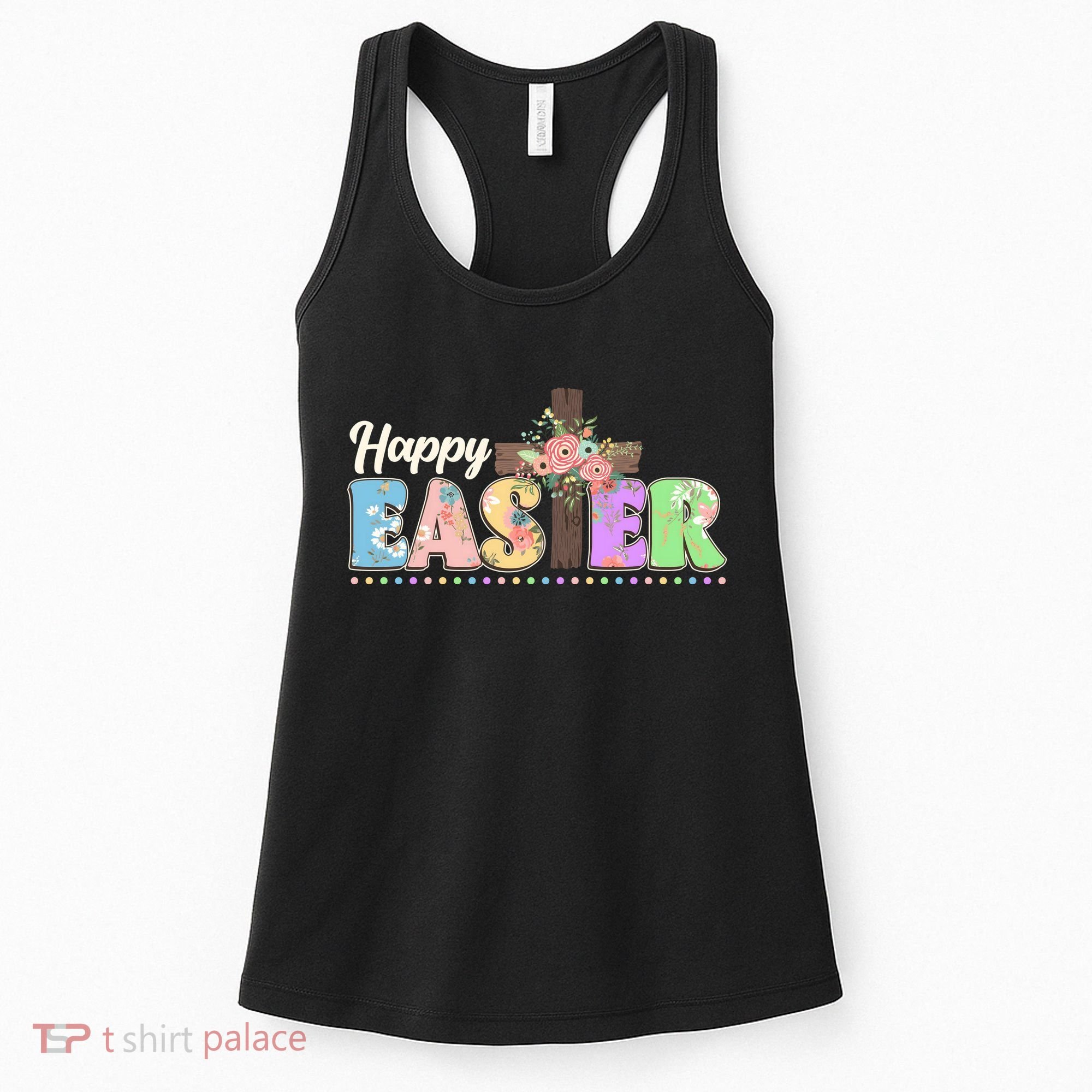 Happy Easter Flower Floral Cross Women's Tank Top
