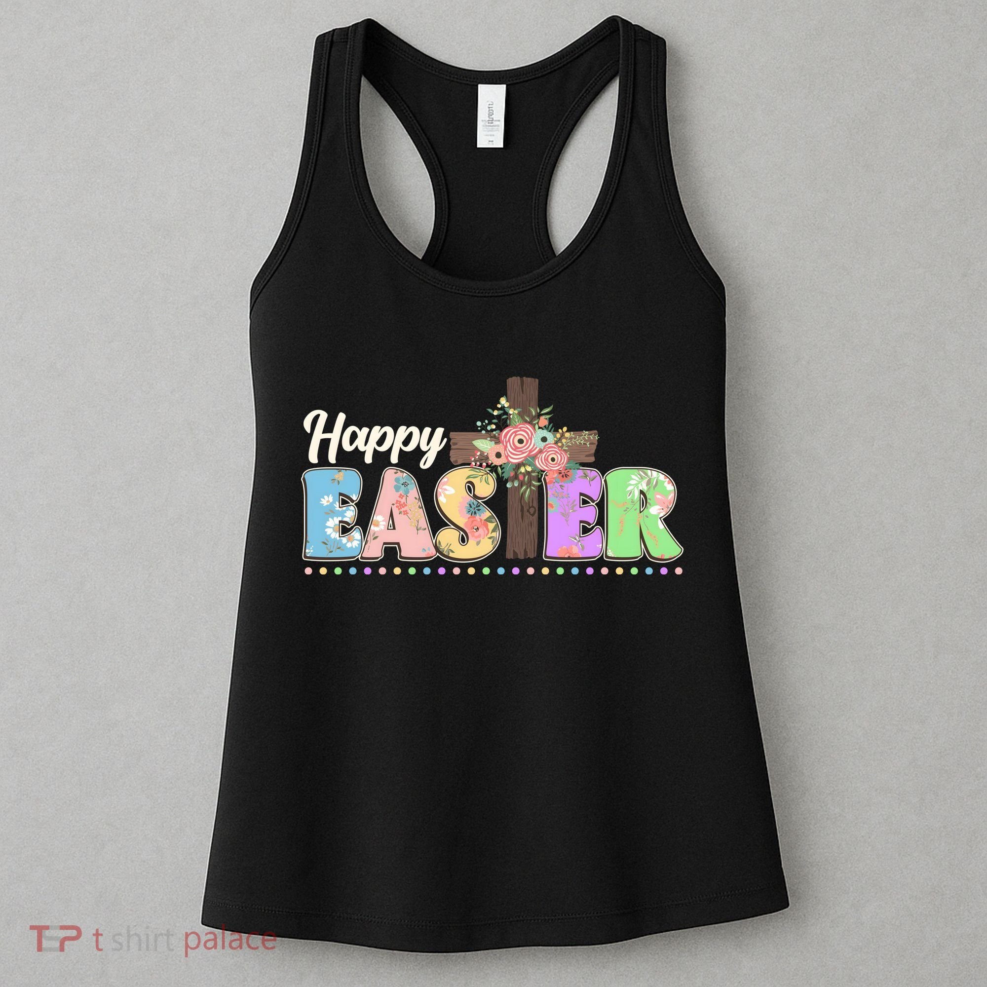 Happy Easter Flower Floral Cross Women's Tank Top