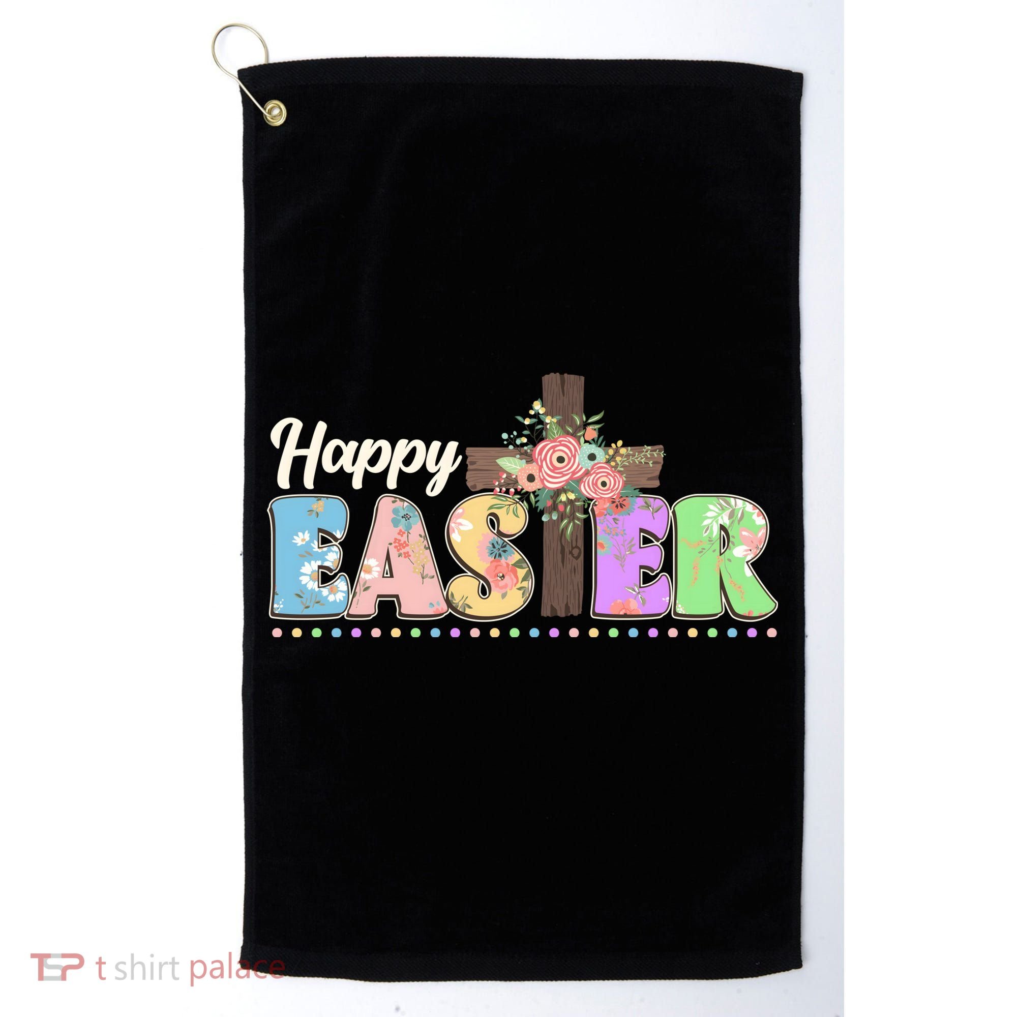 Happy Easter Flower Floral Cross Golf Towel