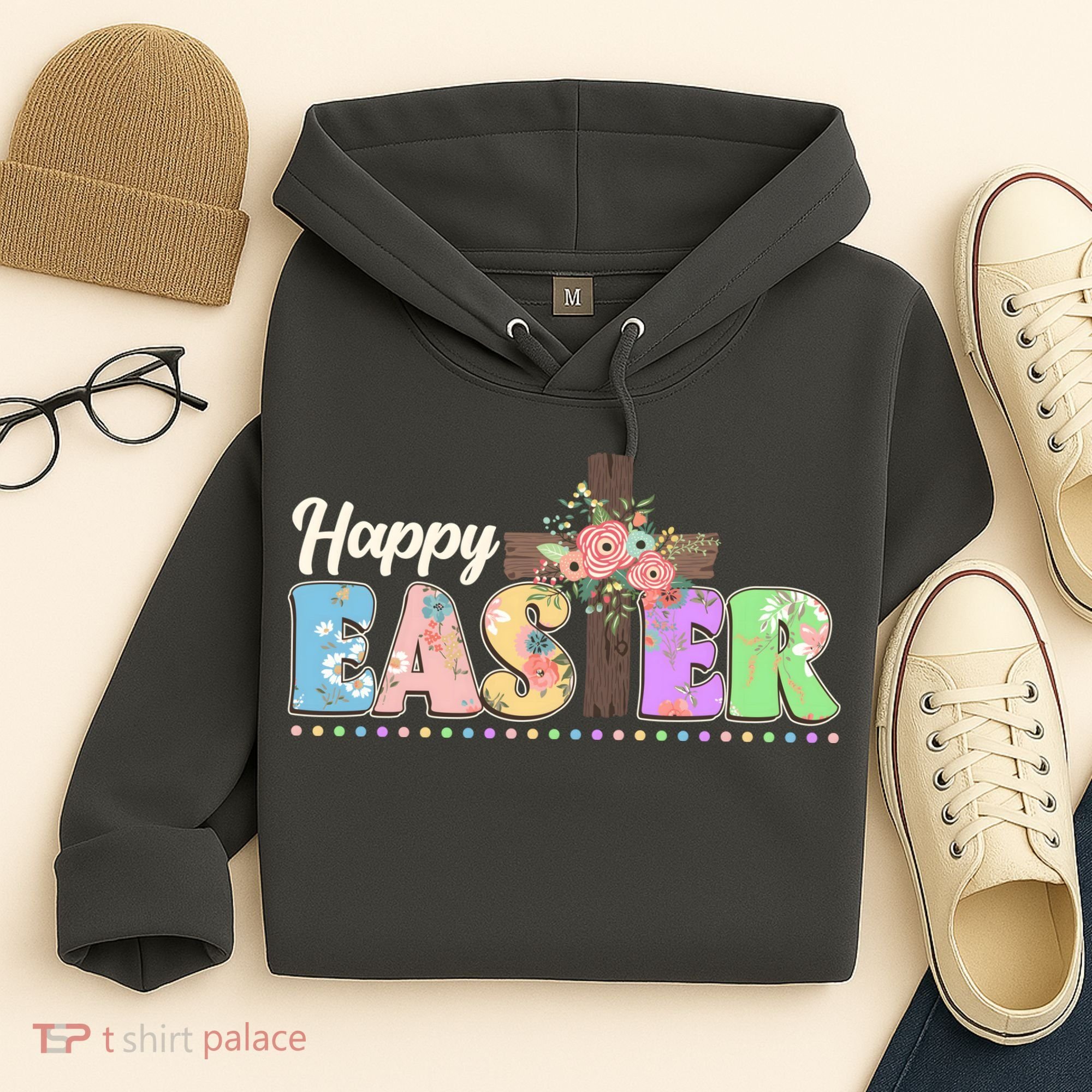 Happy Easter Flower Floral Cross Hoodie