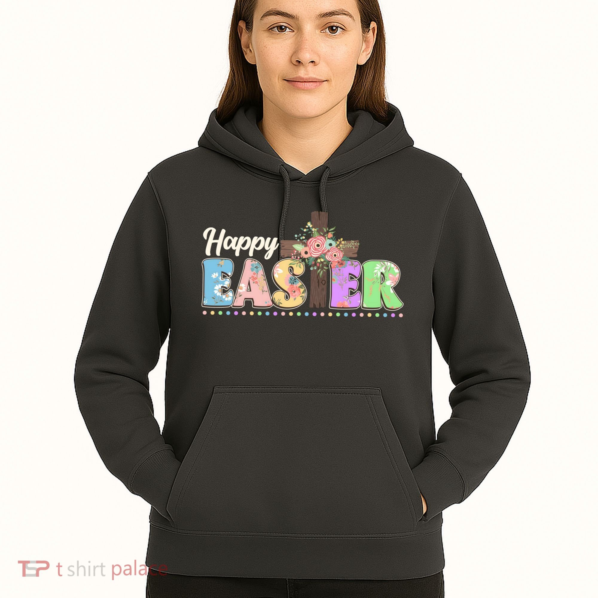 Happy Easter Flower Floral Cross Hoodie