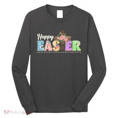 Happy Easter Flower Floral Cross Long Sleeve Shirt