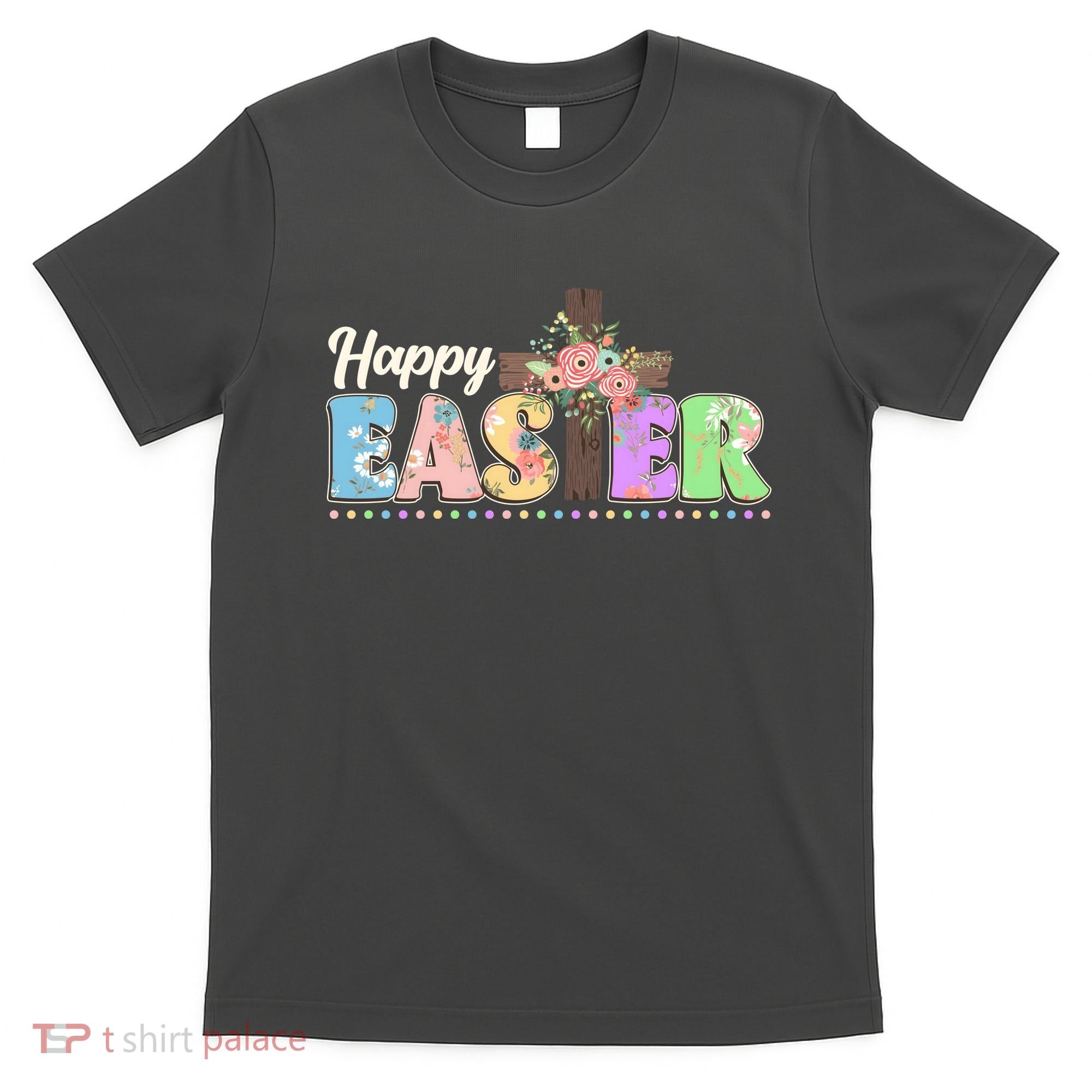 Happy Easter Flower Floral Cross T-Shirt