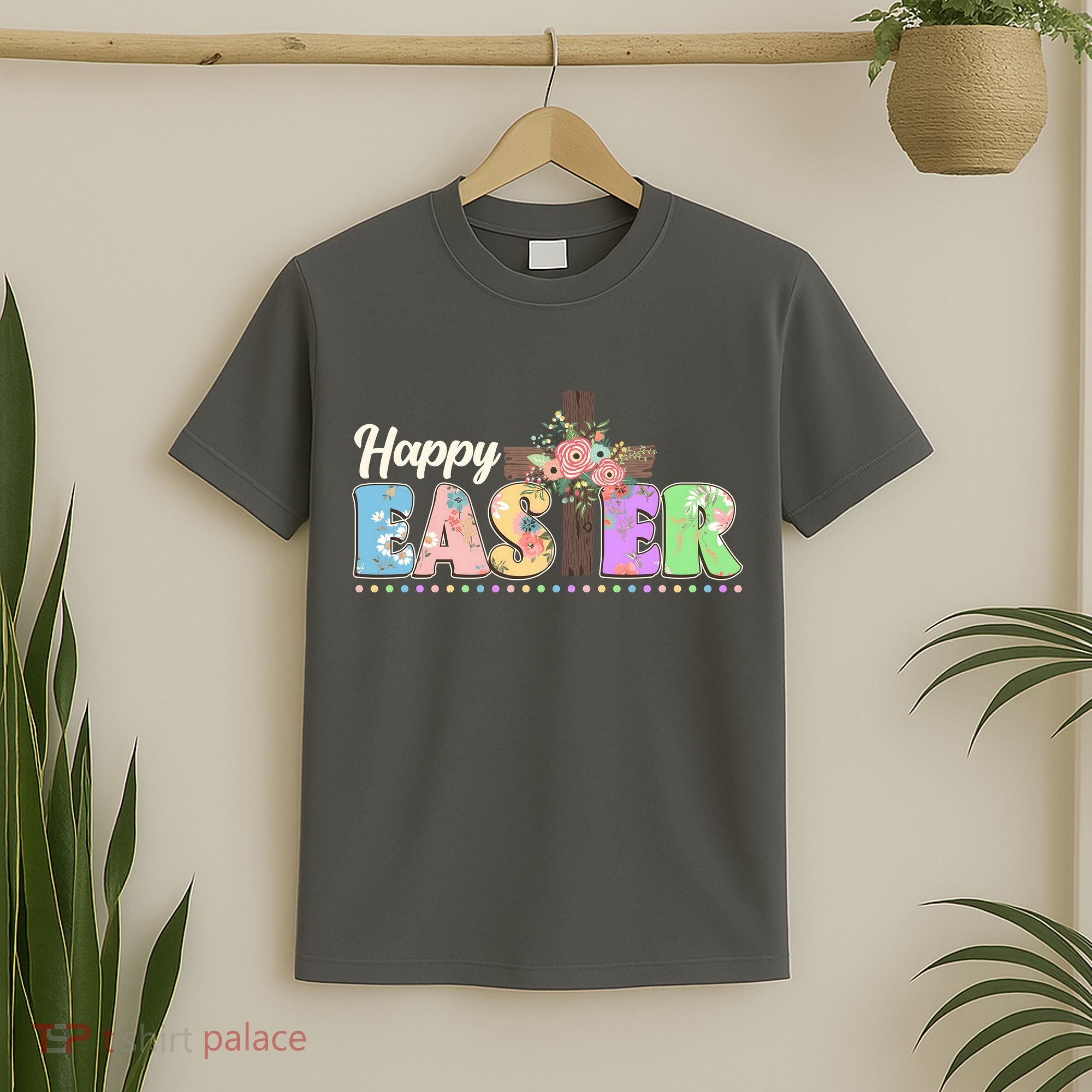 Happy Easter Flower Floral Cross T-Shirt