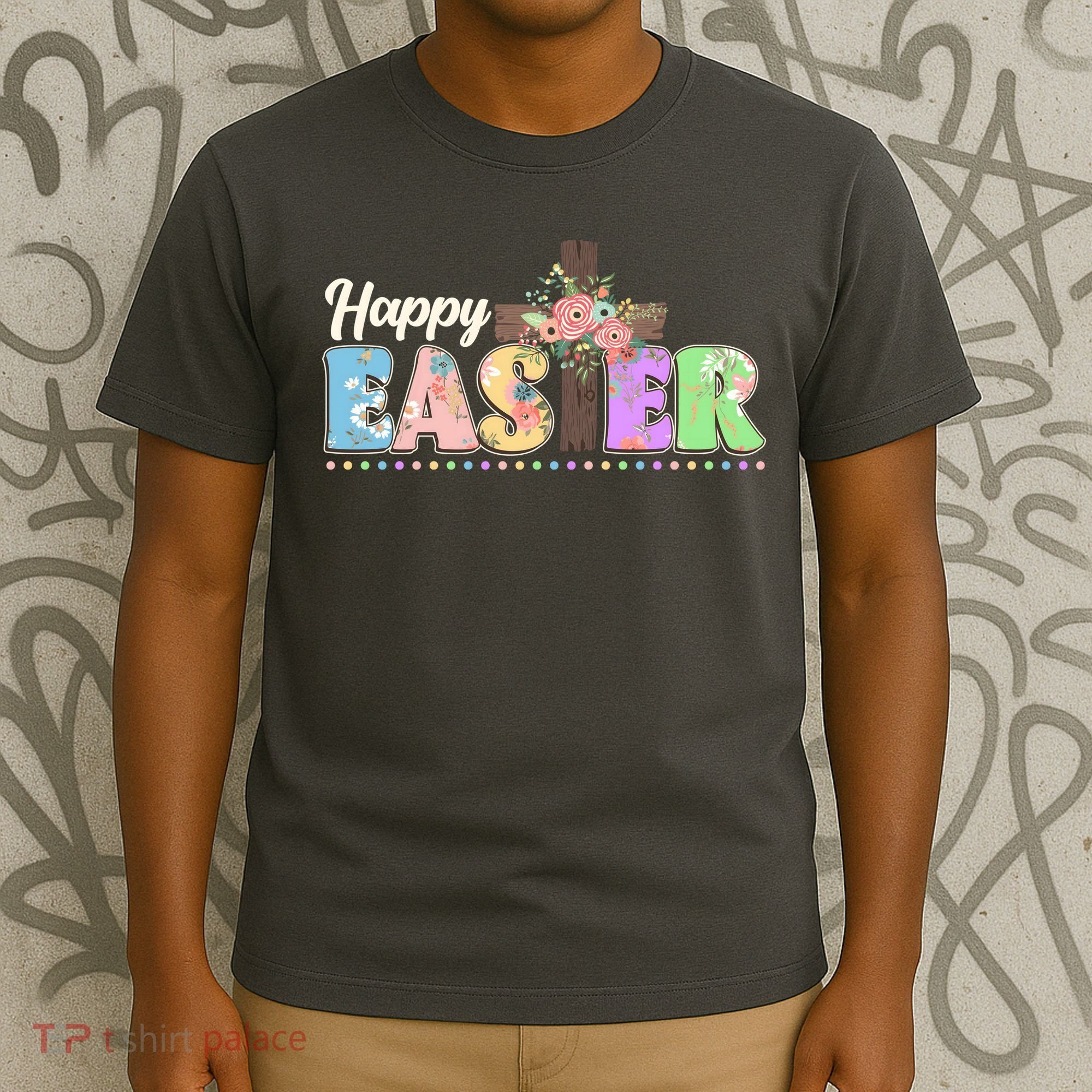 Happy Easter Flower Floral Cross T-Shirt