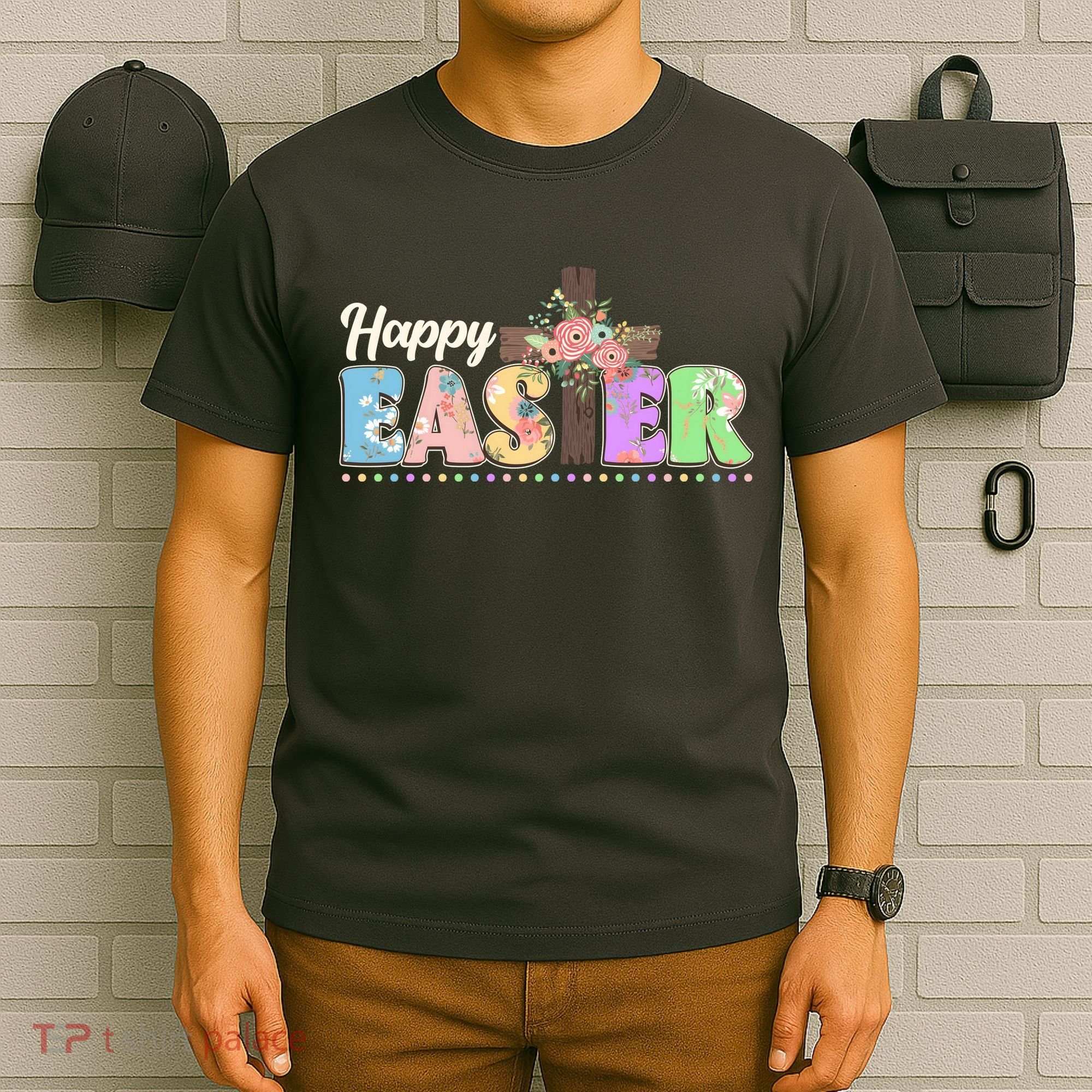 Happy Easter Flower Floral Cross T-Shirt